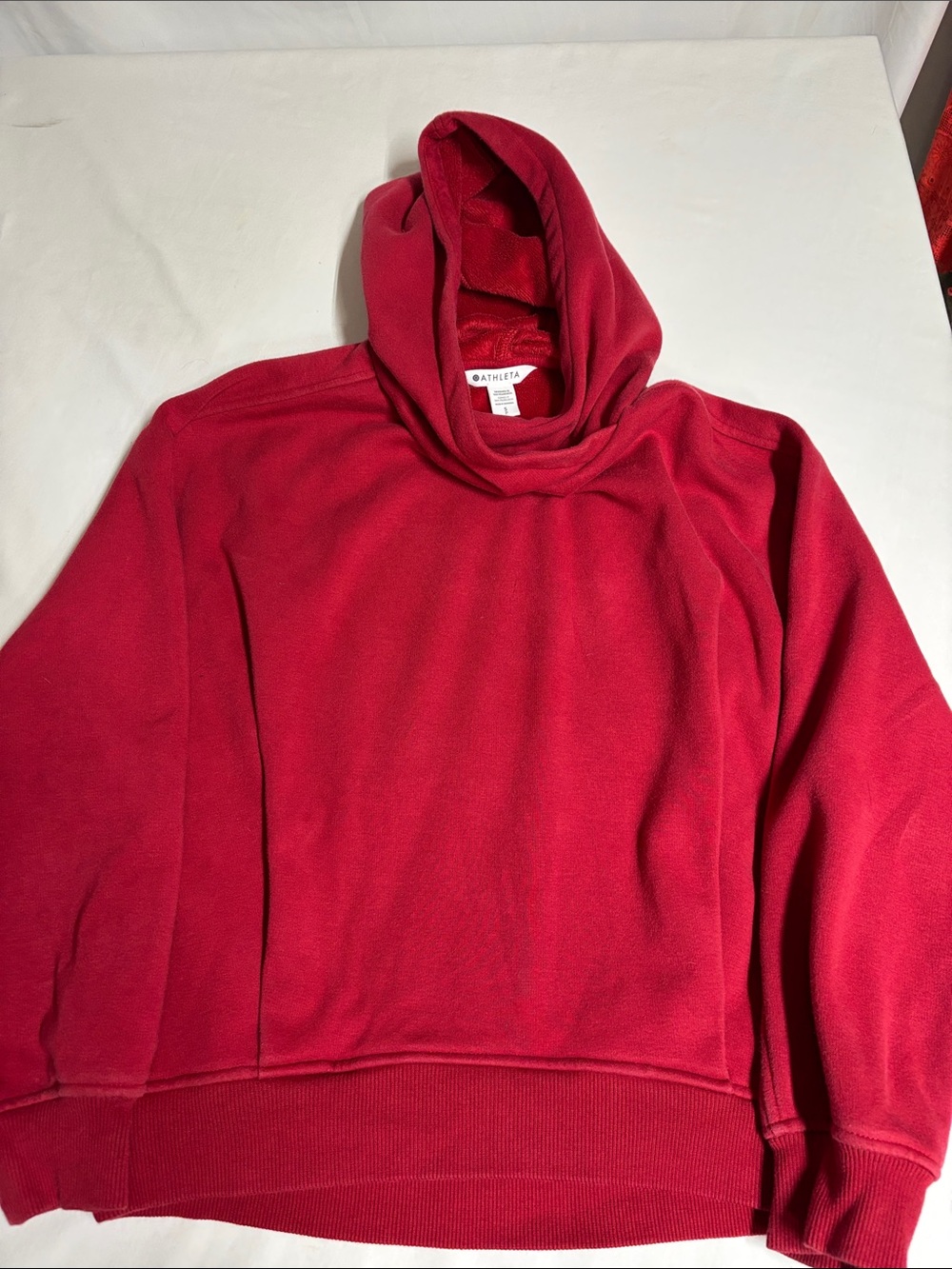 Athleta Red Cozy Cowl Neck Hooded Sweatshirt Pullover Size Small